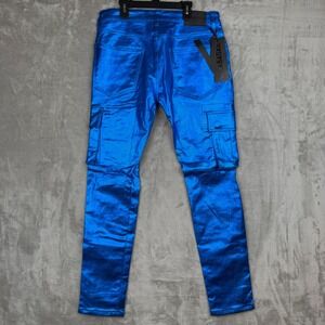 Valabasas Cozart Royal Blue Metallic Cargo Pants Mens 32 Slim Fit VLBS2235 NWT